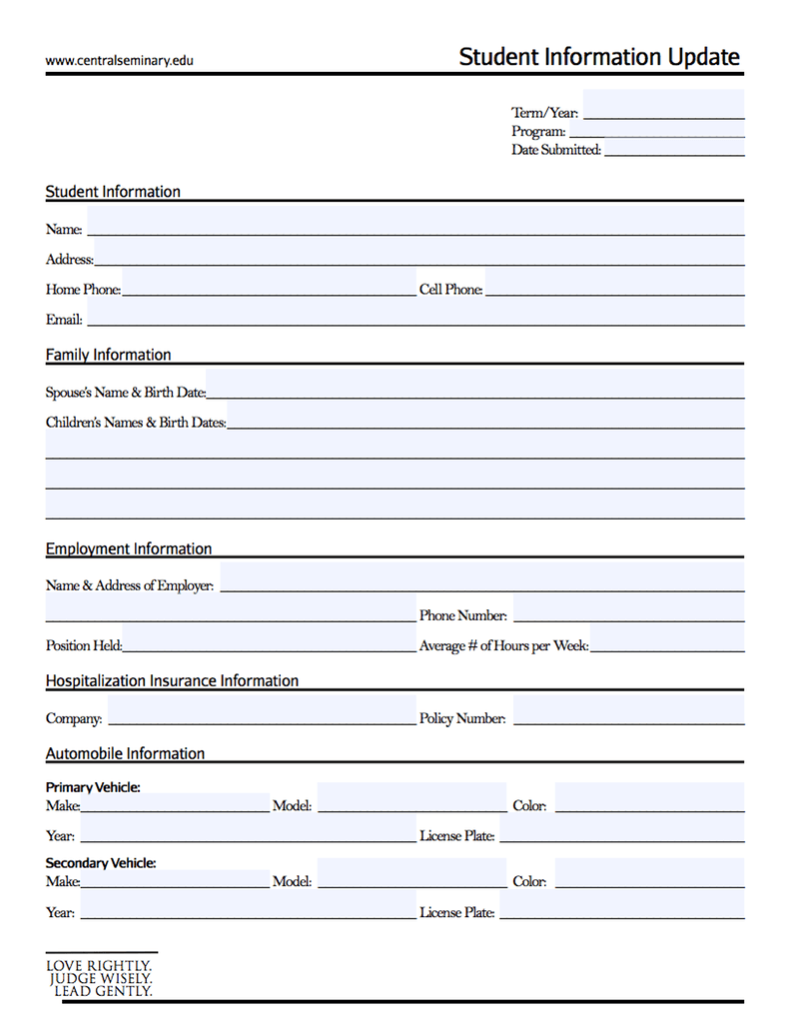 Student Forms - Central Baptist Theological Seminary