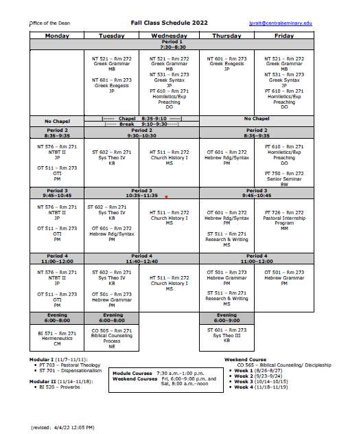 Catalog and Schedules - Central Baptist Theological Seminary